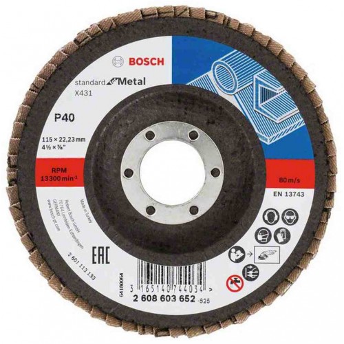 BOSCH Fächerschleifscheibe X431, Standard for Metal, 115 mm, 22,23 mm, 40 2608603652